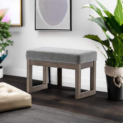 SIMPLIHOME Milltown 27 inch Wide Contemporary Rectangle Footstool Ottoman Bench in Grey Linen Look Fabric, Assembled, for the Living Room and Bedroom