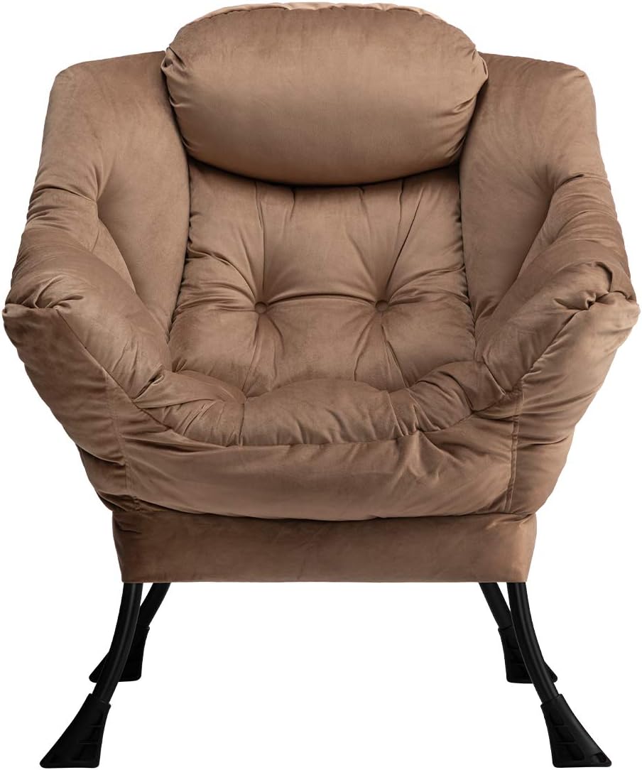 HollyHOME Lazy Chair with Armrest and Side Pocket, Comfy Accent Lounge Chair,Leisure Sofa Armchair for Living Room, Bedroom, Dorm, or Small Spaces, Oversized Reading Sofa Chair,Dark Grey