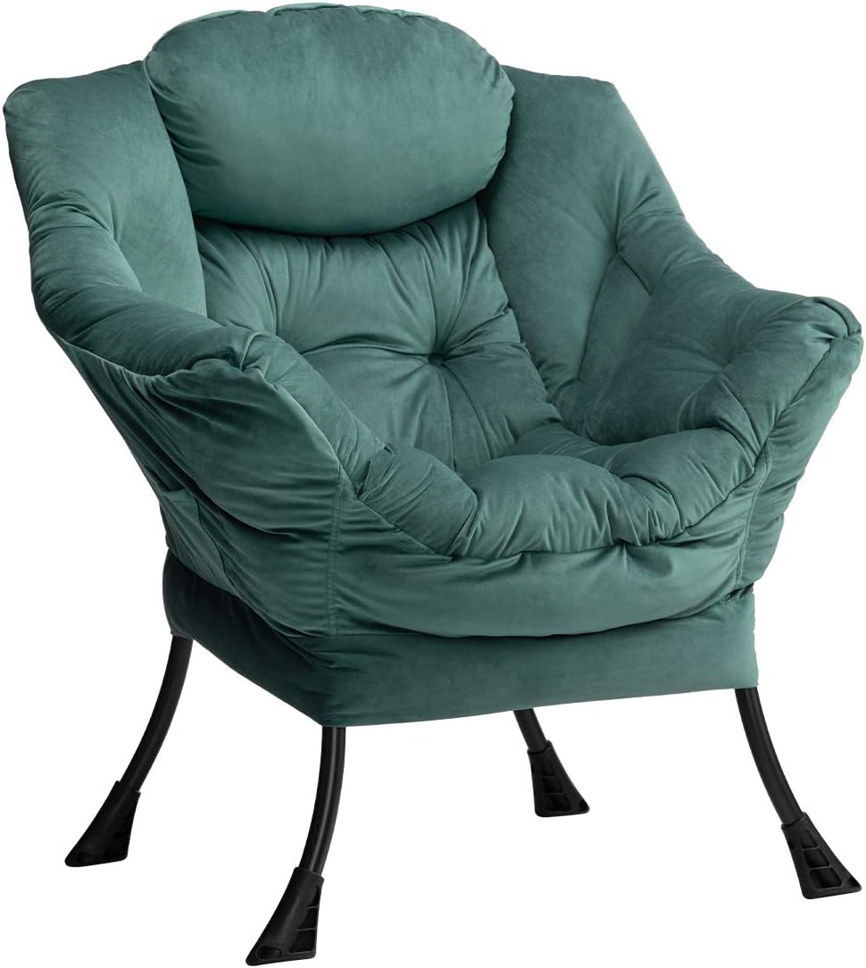 HollyHOME Lazy Chair with Armrest and Side Pocket, Comfy Accent Lounge Chair,Leisure Sofa Armchair for Living Room, Bedroom, Dorm, or Small Spaces, Oversized Reading Sofa Chair,Dark Grey