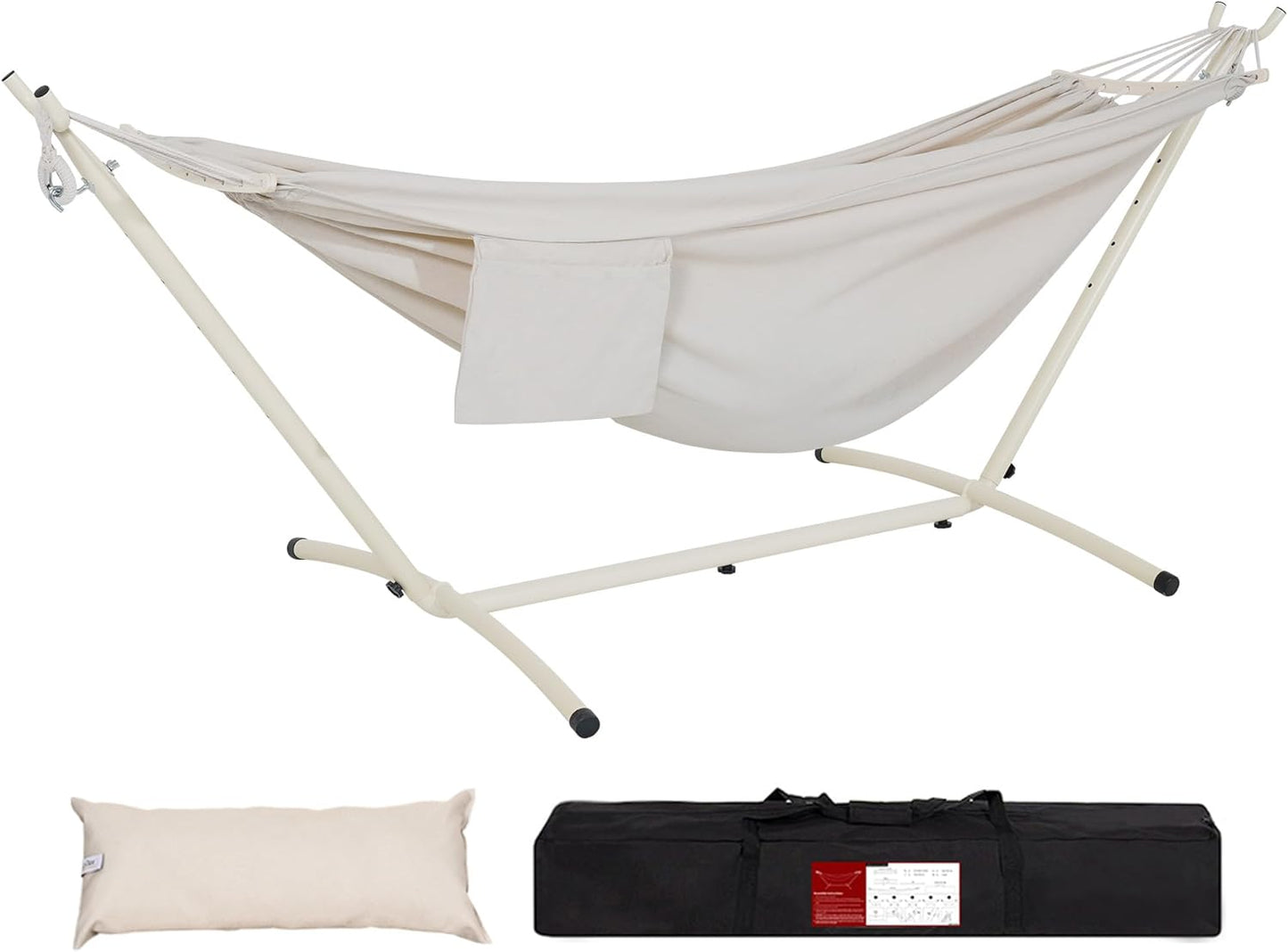 Lazy Daze Hammocks Double Hammock with 9ft Space-Saving Steel Stand Includes Portable Carrying Case, 450 Pounds Capacity (Natural)