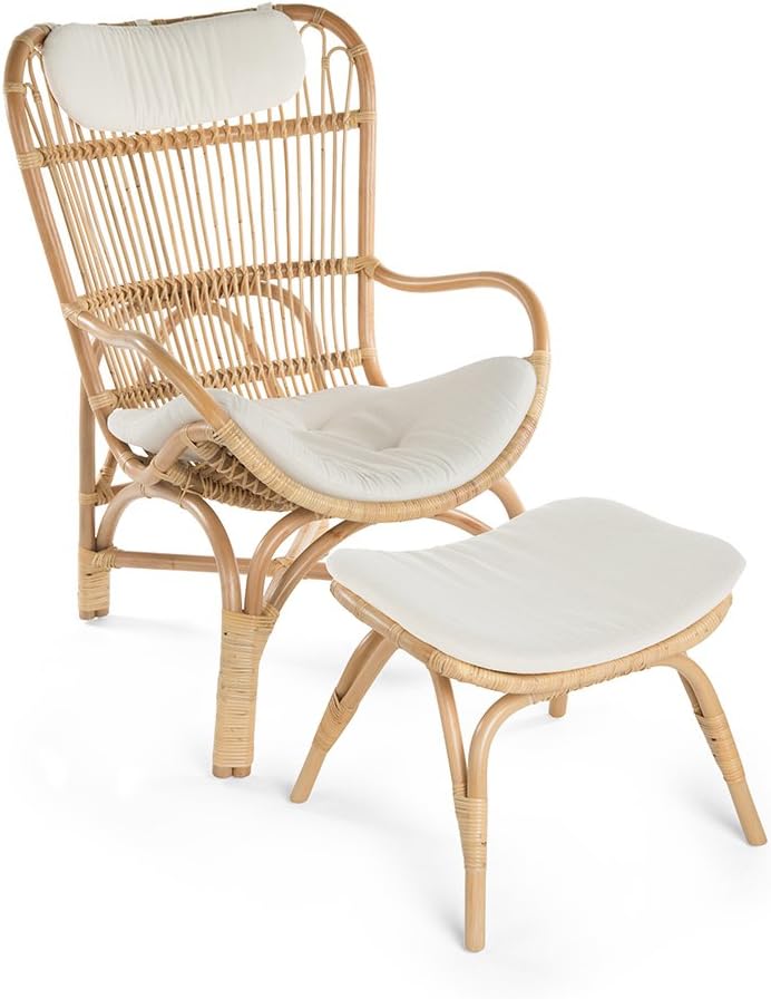 KOUBOO Rattan Foot Stool - Indoor Ottoman, Bathroom, Entryway Bench, Vanity, Foot Rest, Bedroom, Kitchen Step, Natural