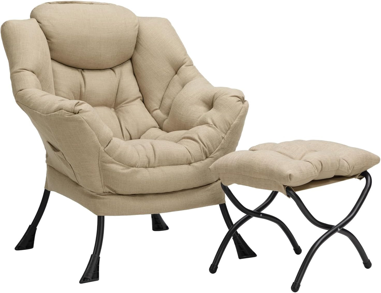 HollyHOME Lazy Chair with Armrest and Side Pocket, Comfy Accent Lounge Chair,Leisure Sofa Armchair for Living Room, Bedroom, Dorm, or Small Spaces, Oversized Reading Sofa Chair,Dark Grey