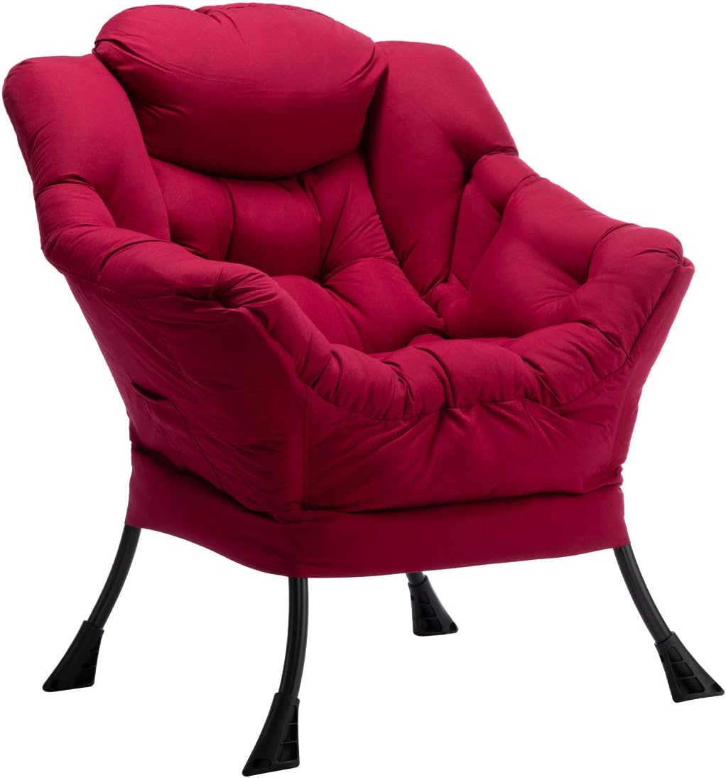 HollyHOME Lazy Chair with Armrest and Side Pocket, Comfy Accent Lounge Chair,Leisure Sofa Armchair for Living Room, Bedroom, Dorm, or Small Spaces, Oversized Reading Sofa Chair,Dark Grey