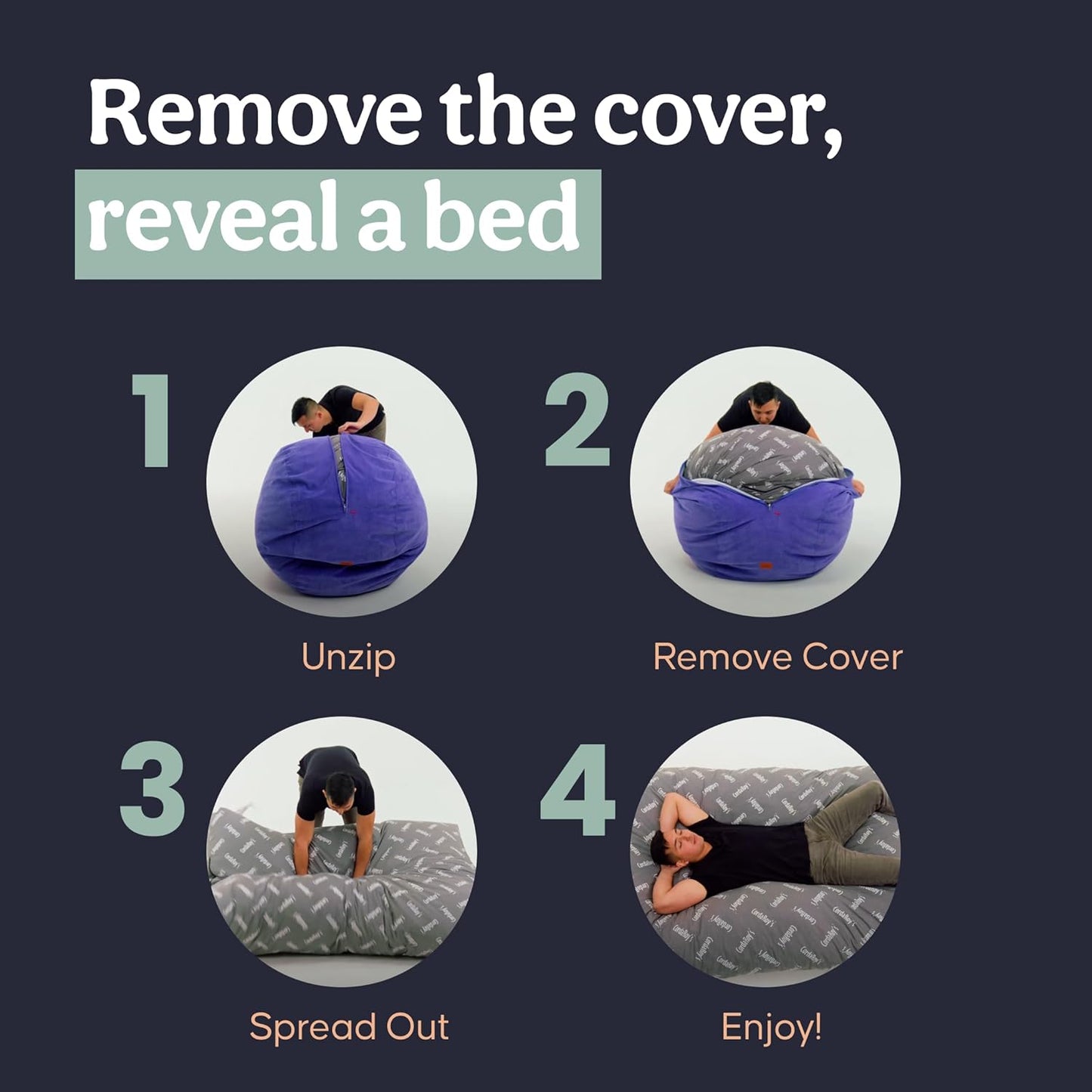 CordaRoy's Faux Fur Bean Bag-Convertible Bean Bag Chair -Machine-Washable Faux Fur Fabric Cover for Basement, Living Room, Game Room, Dorm & More - Full Size - Cow Pattern | Made in The USA