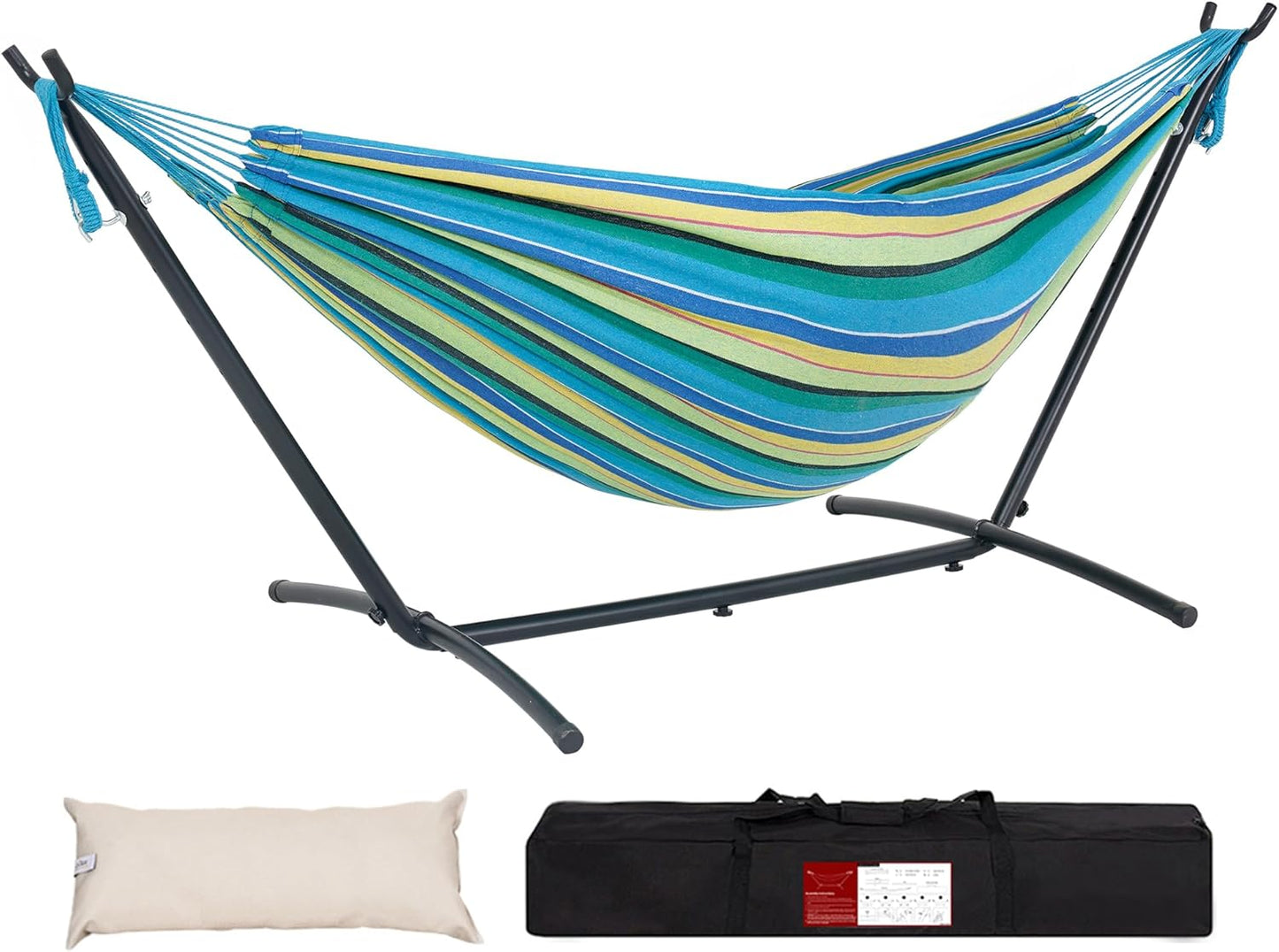 Lazy Daze Hammocks Double Hammock with 9ft Space-Saving Steel Stand Includes Portable Carrying Case, 450 Pounds Capacity (Natural)