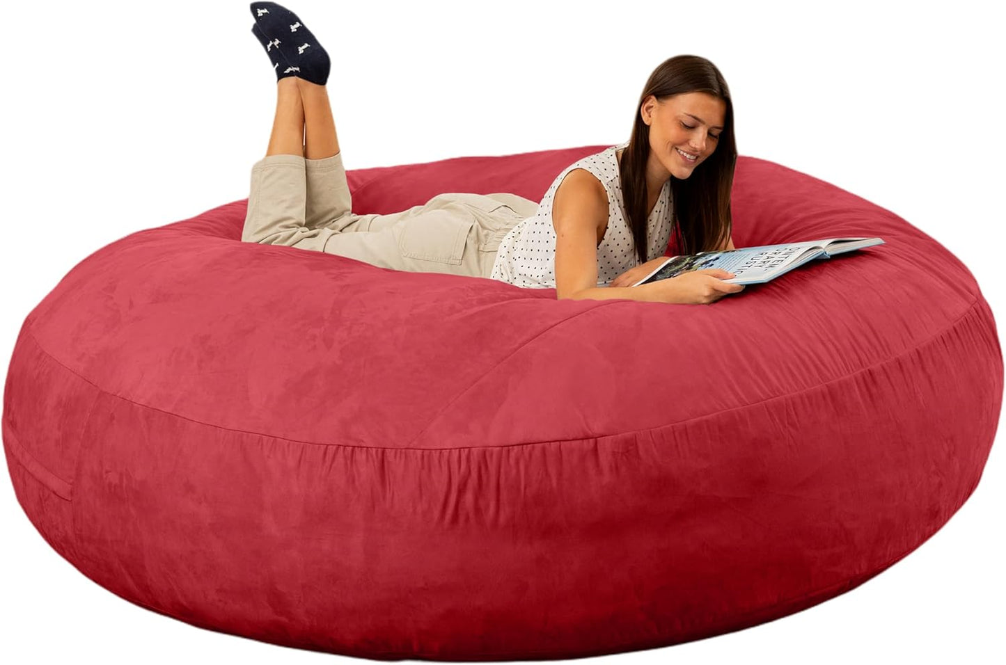 Jaxx 6 Foot Cocoon - 2-in-1 Convertible Bean Bag Bed & Large Bean Bag Chair for Adults, Premium Luxe Faux Fur - Mountain Fox