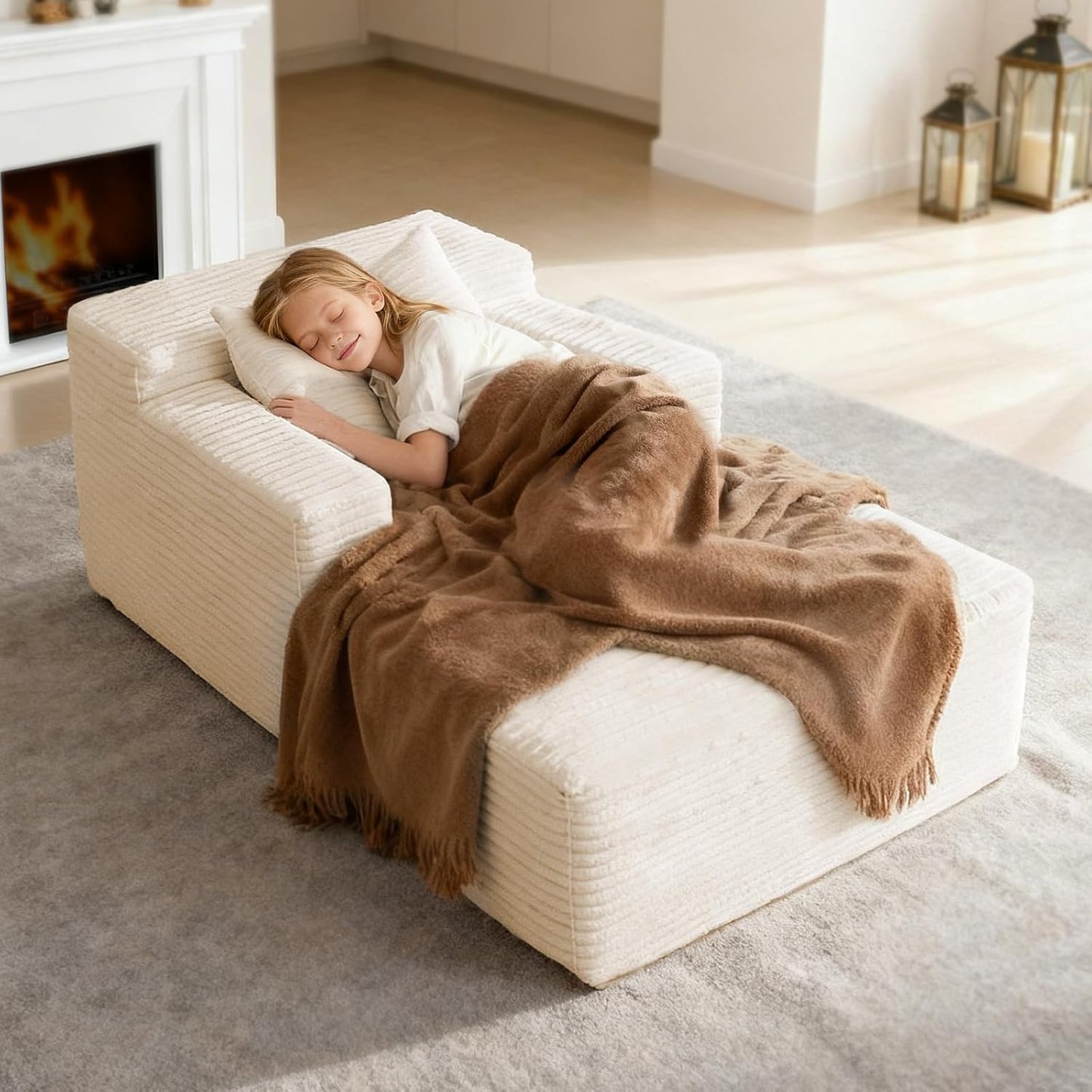 45'' Chaise Lounge Chair Indoor, Corduroy Upholstered Boneless Sofa Bed, Deep Seat Sleeper Couch Reading Chairs, Small Comfy Cloud Sofas Couches for Living Room, Bedroom, Movie Room (Dark Grey)