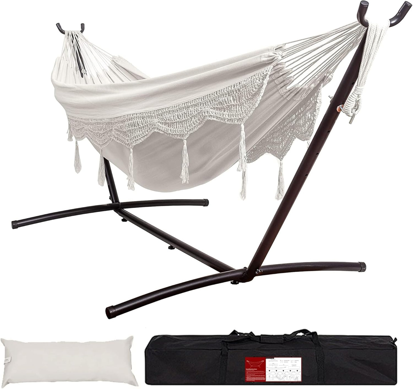 Lazy Daze Hammocks Double Hammock with 9ft Space-Saving Steel Stand Includes Portable Carrying Case, 450 Pounds Capacity (Natural)