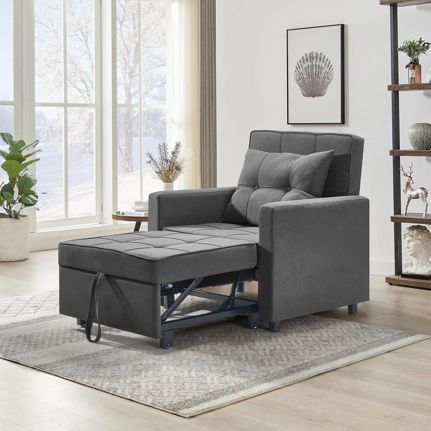 Polar Aurora Sofa Bed Chair 3-in-1 Convertible, Lounger Sleeper, Single Recliner for Small Space with Adjustable Backrest (Dark Grey)