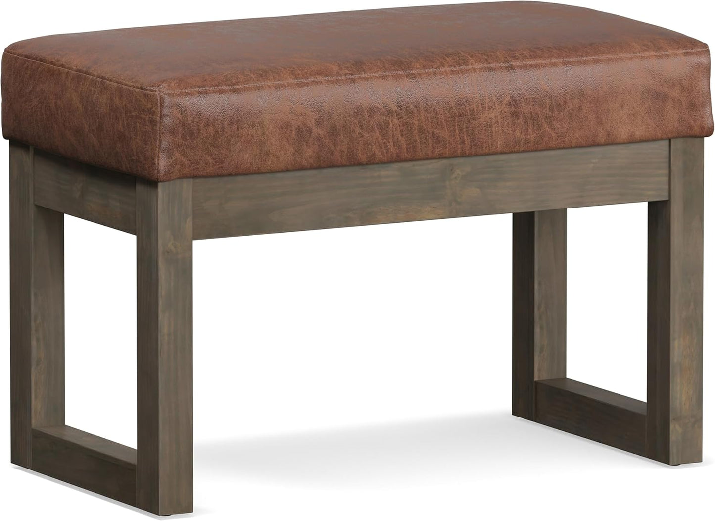 SIMPLIHOME Milltown 27 inch Wide Contemporary Rectangle Footstool Ottoman Bench in Grey Linen Look Fabric, Assembled, for the Living Room and Bedroom