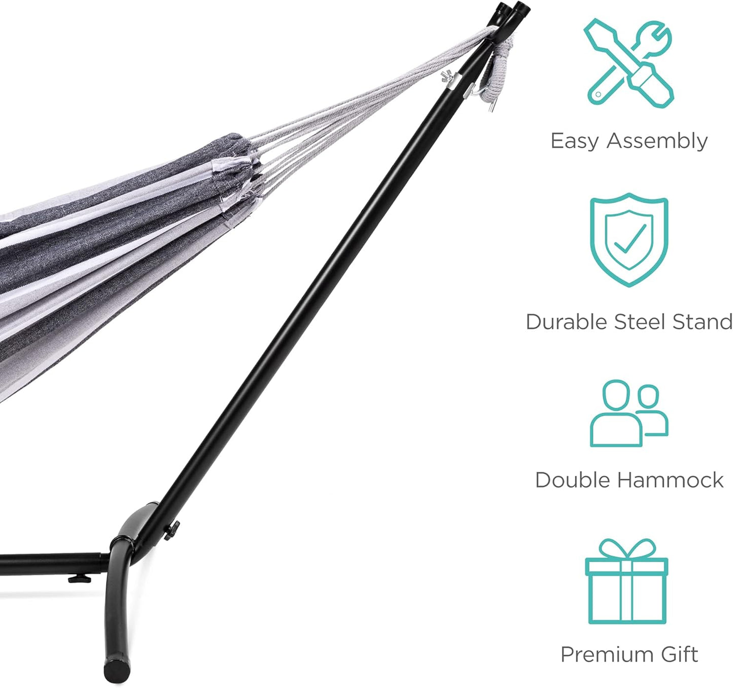 Best Choice Products Double Hammock with Steel Stand, Indoor Outdoor Brazilian-Style Cotton Bed w/Carrying Bag, 2-Person Capacity - Steel