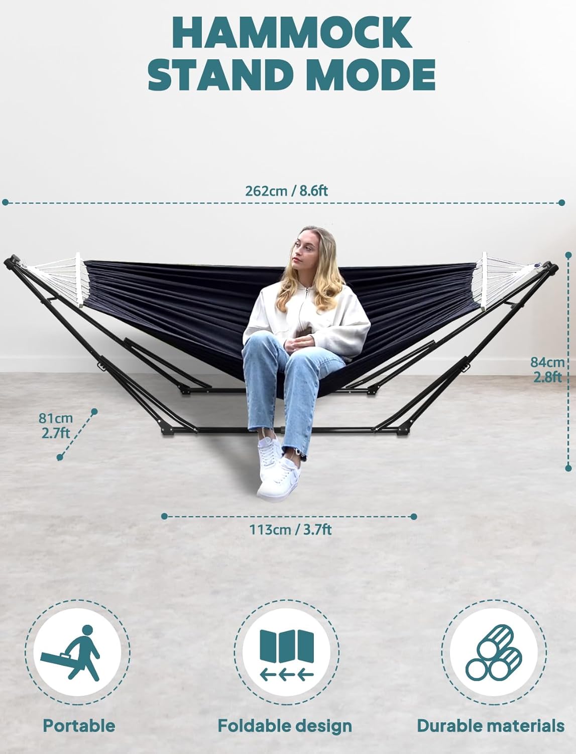 Anyoo 2 in 1 Hammock and Swinging Chair with Collapsible Steel Stand & Carrying Case,Portable & Adjustable,Easy Set Up for Outdoor,Indoor,Porch Swing,Patio,Garden,Camping Trip