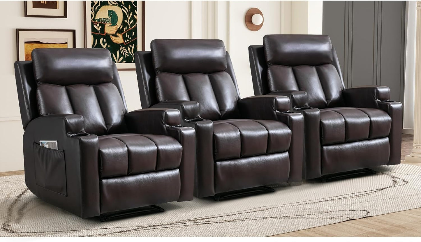 CANMOV Manual Recliner Chair with Massage and Heat,Soft Fabric Recliner Chair with Overstuffed Arm and Back, Manual Reclining Single Sofa with 2 Cup Holders, Side Pocket for Living Room,Dark Grey