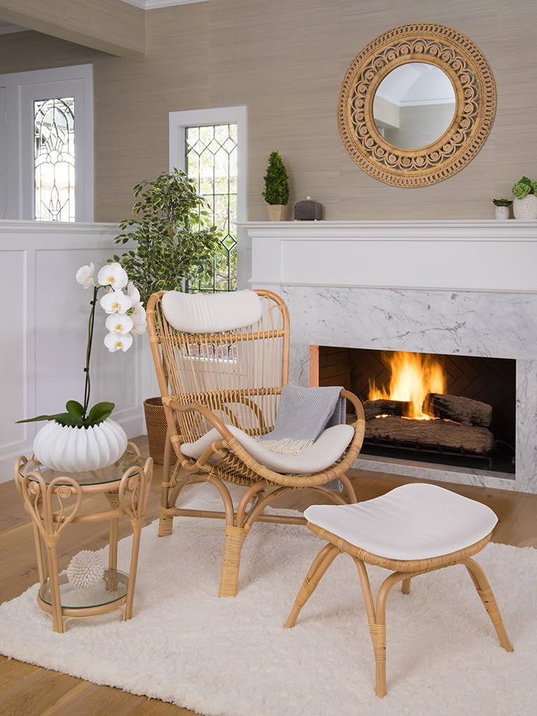 KOUBOO Rattan Foot Stool - Indoor Ottoman, Bathroom, Entryway Bench, Vanity, Foot Rest, Bedroom, Kitchen Step, Natural