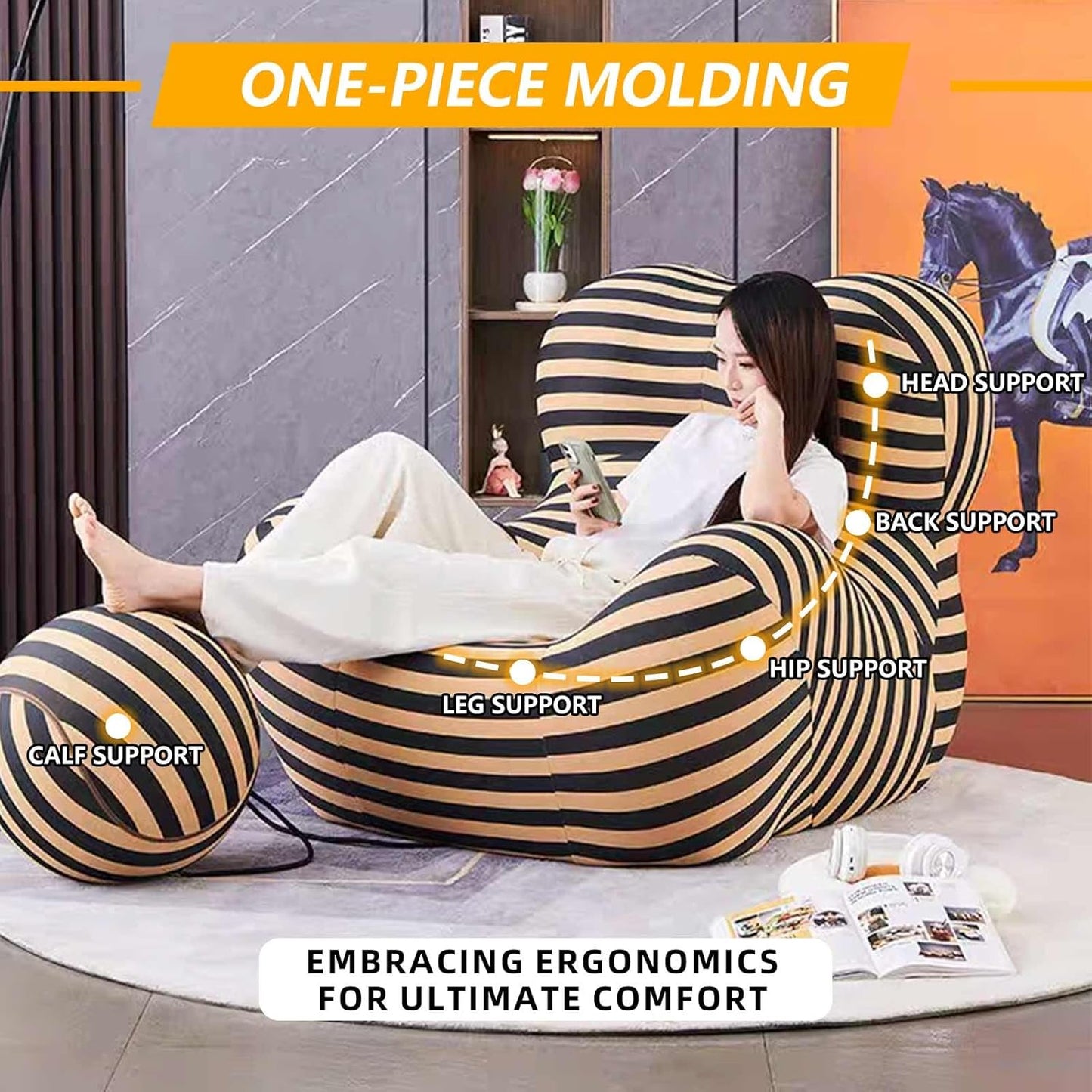 Modern Luxury Adult Living Room,Adult Floor Chair,Memory Foam Chair,Lazy Sofa Bed Floor ,Bedroom Balcony Lounge armrest Sofa Leisure (Black Yellow)