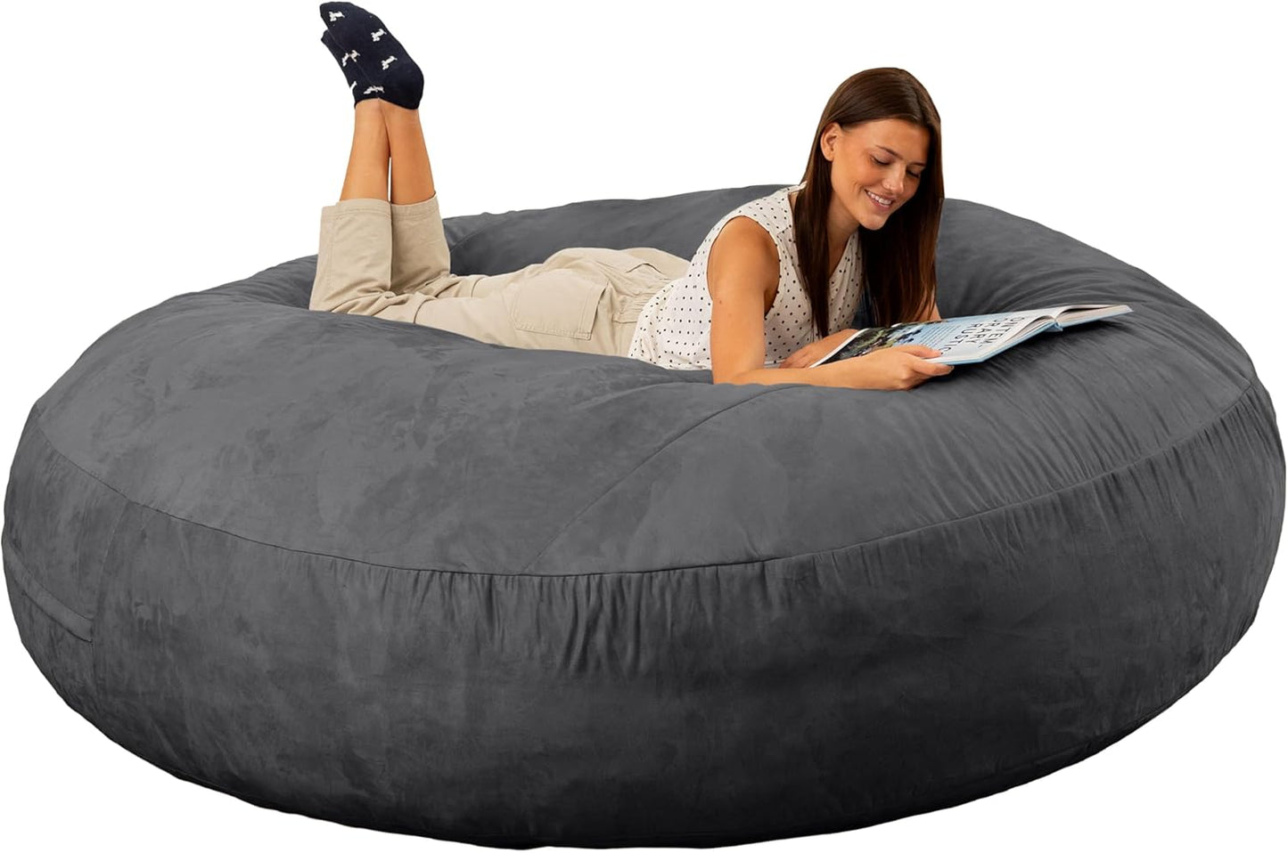 Jaxx 6 Foot Cocoon - 2-in-1 Convertible Bean Bag Bed & Large Bean Bag Chair for Adults, Premium Luxe Faux Fur - Mountain Fox
