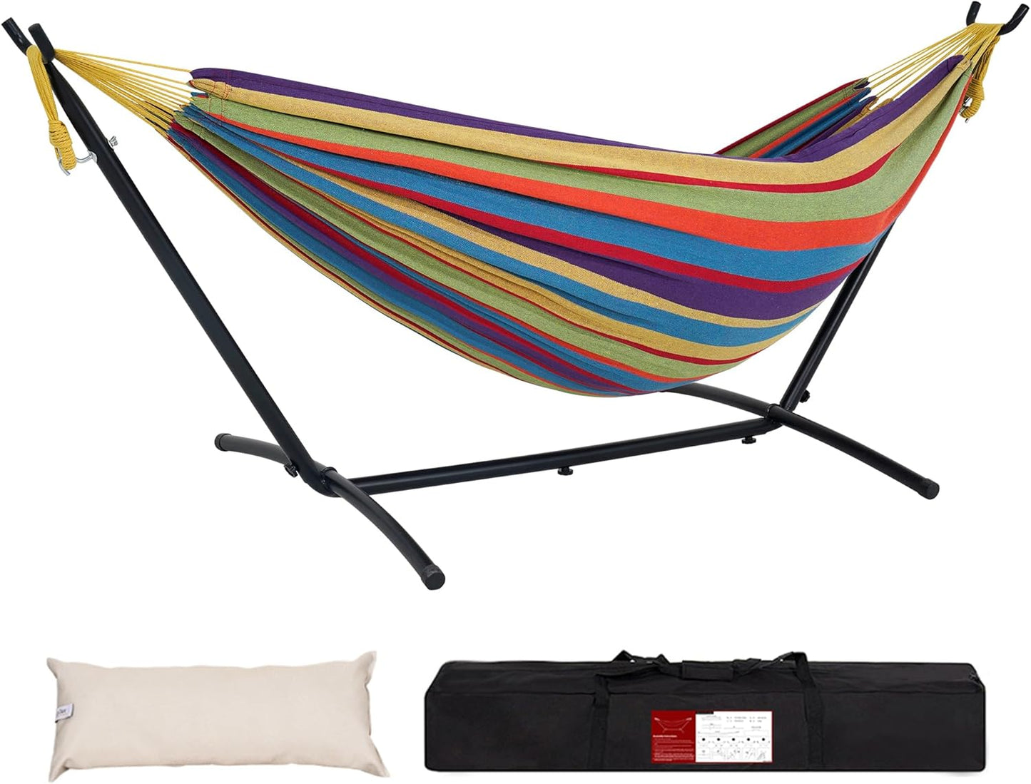Lazy Daze Hammocks Double Hammock with 9ft Space-Saving Steel Stand Includes Portable Carrying Case, 450 Pounds Capacity (Natural)