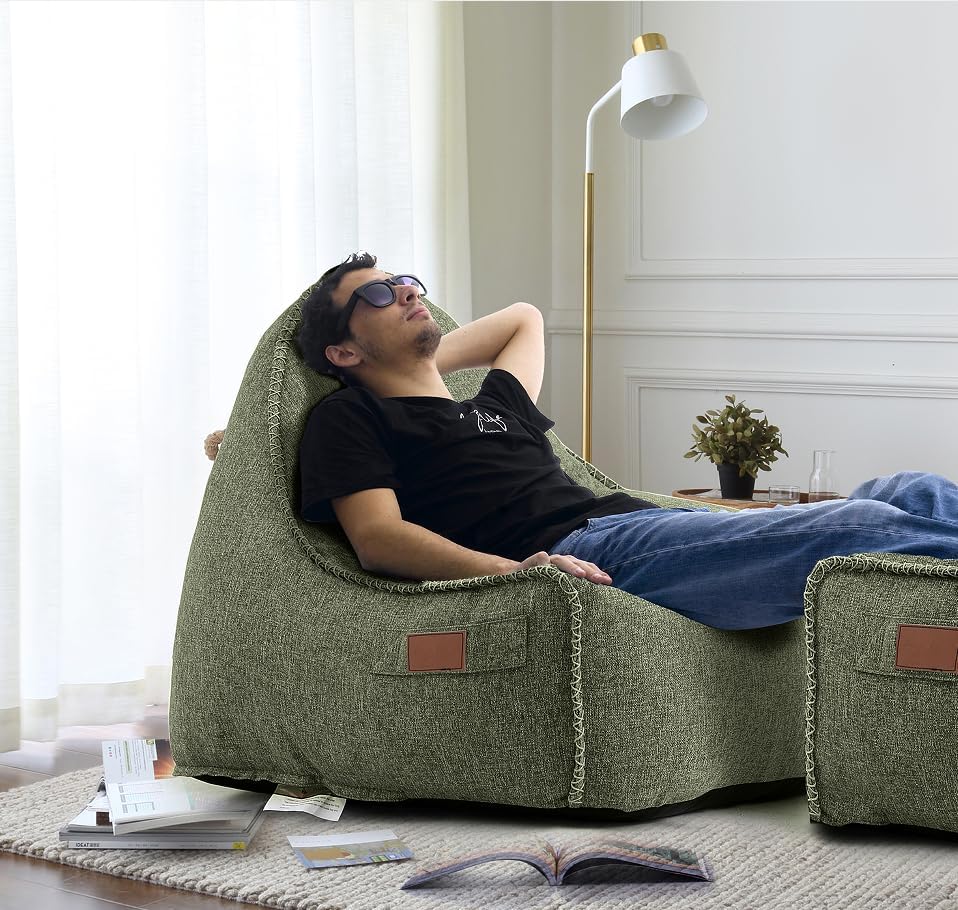 Patio Outdoor Weatherproof Water Proof Bean Bag Chair ,Outdoor bean bag lounger,High-Density Foam Filled ,Weather Resistant Waterproof UV-Protected ,outdoor beanbag Chair for Garden Terrace (Beige)