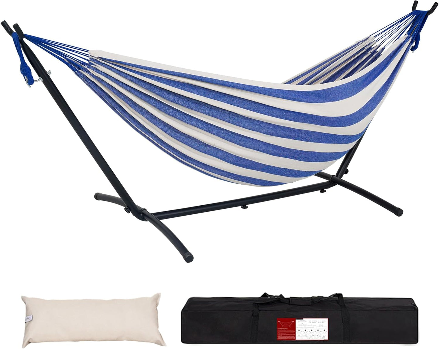 Lazy Daze Hammocks Double Hammock with 9ft Space-Saving Steel Stand Includes Portable Carrying Case, 450 Pounds Capacity (Natural)