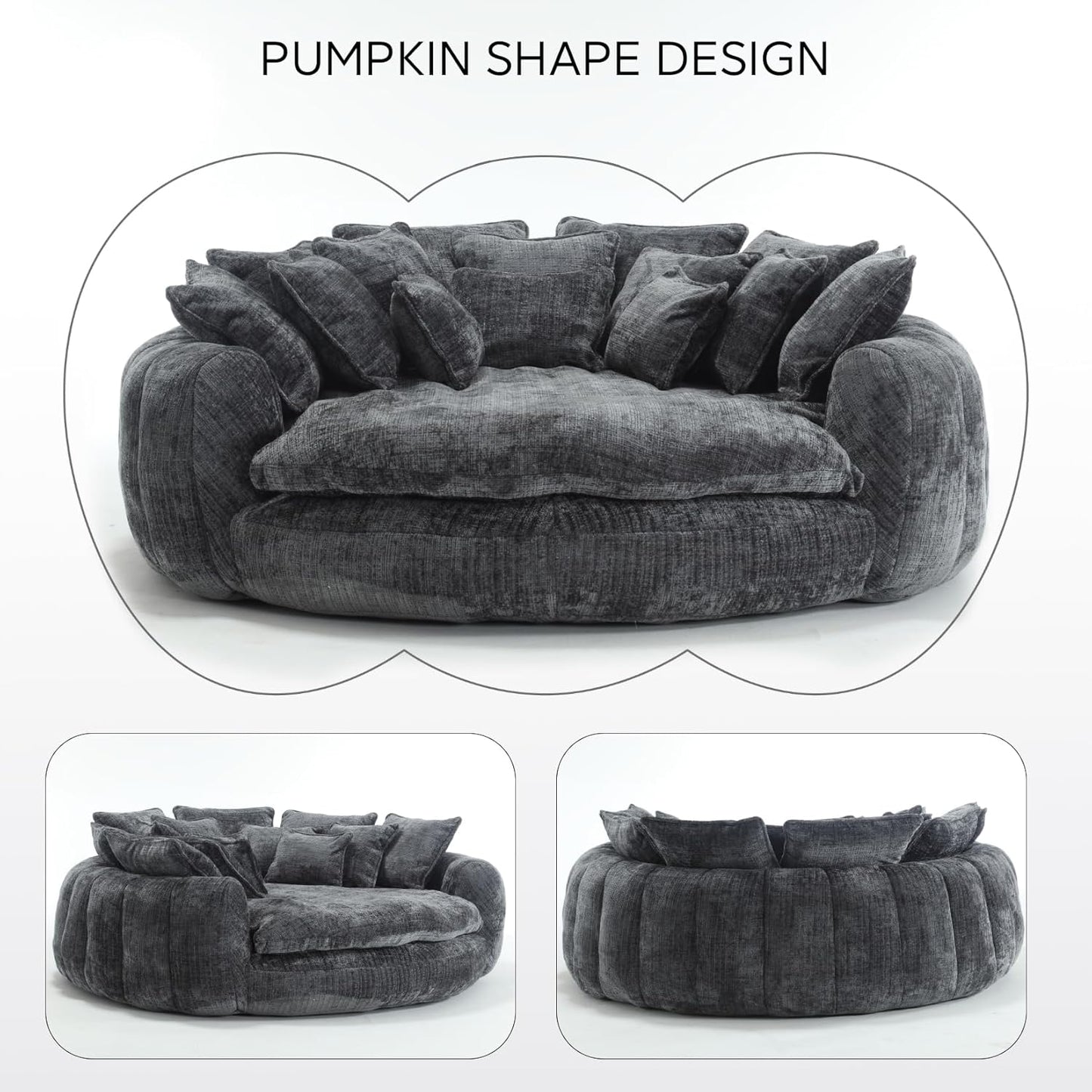 81'' Large Bean Bag Chair for Adults, Memory Foam Oversized Beanbag Chairs Couch with 14 Pillow, Comfy Giant Bean Bag Sofa Couch Bed, Chaise Lounge Chair Indoor Lazy Sofa for Living Room (Dark Grey)