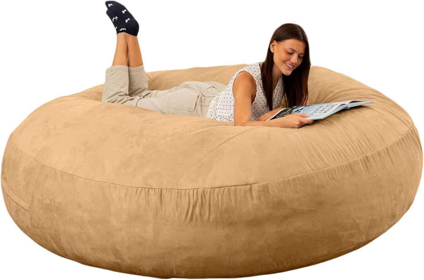 Jaxx 6 Foot Cocoon - 2-in-1 Convertible Bean Bag Bed & Large Bean Bag Chair for Adults, Premium Luxe Faux Fur - Mountain Fox