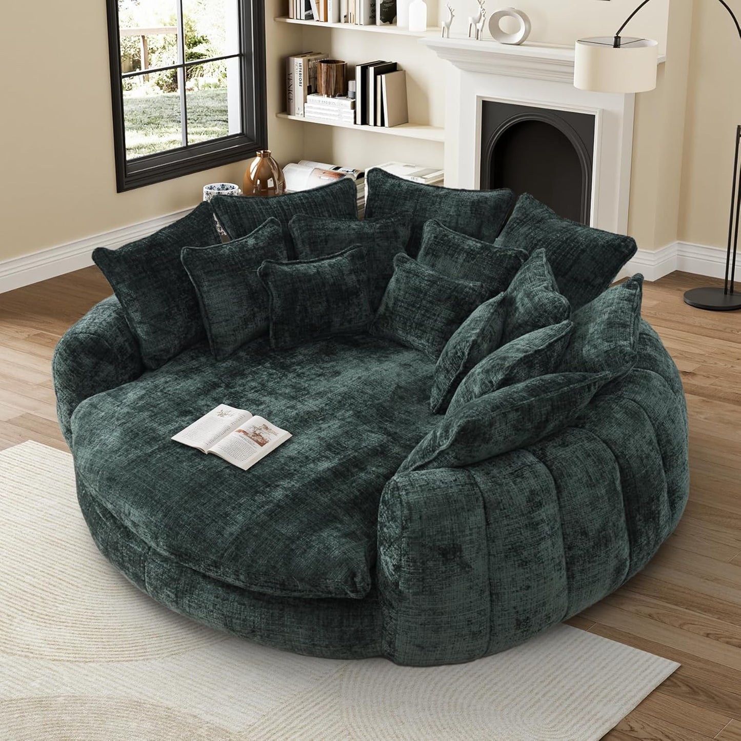 81” Oversized Upholstered Sofa Bed, Round Chaise Lounge Chair Indoor, Fluffy Plush Chaise Lounge, Modern Chenille Cloud Couch with Deep Seat, Comfy Bean Bag Chiar for Living Room Apartment, Light Grey