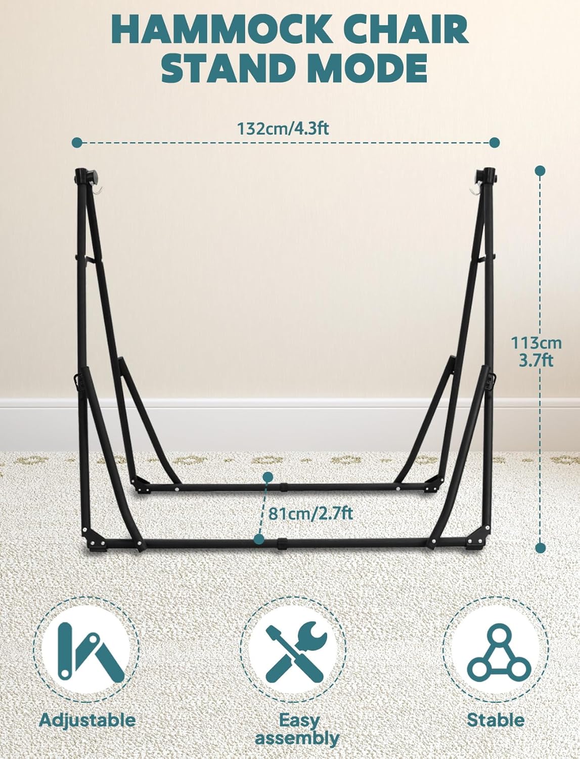 Anyoo 2 in 1 Hammock and Swinging Chair with Collapsible Steel Stand & Carrying Case,Portable & Adjustable,Easy Set Up for Outdoor,Indoor,Porch Swing,Patio,Garden,Camping Trip