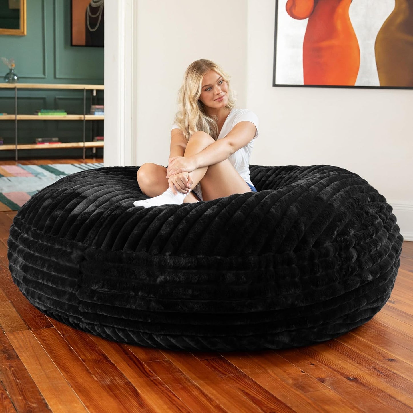 Jaxx 6 Foot Cocoon - 2-in-1 Convertible Bean Bag Bed & Large Bean Bag Chair for Adults, Premium Luxe Faux Fur - Mountain Fox
