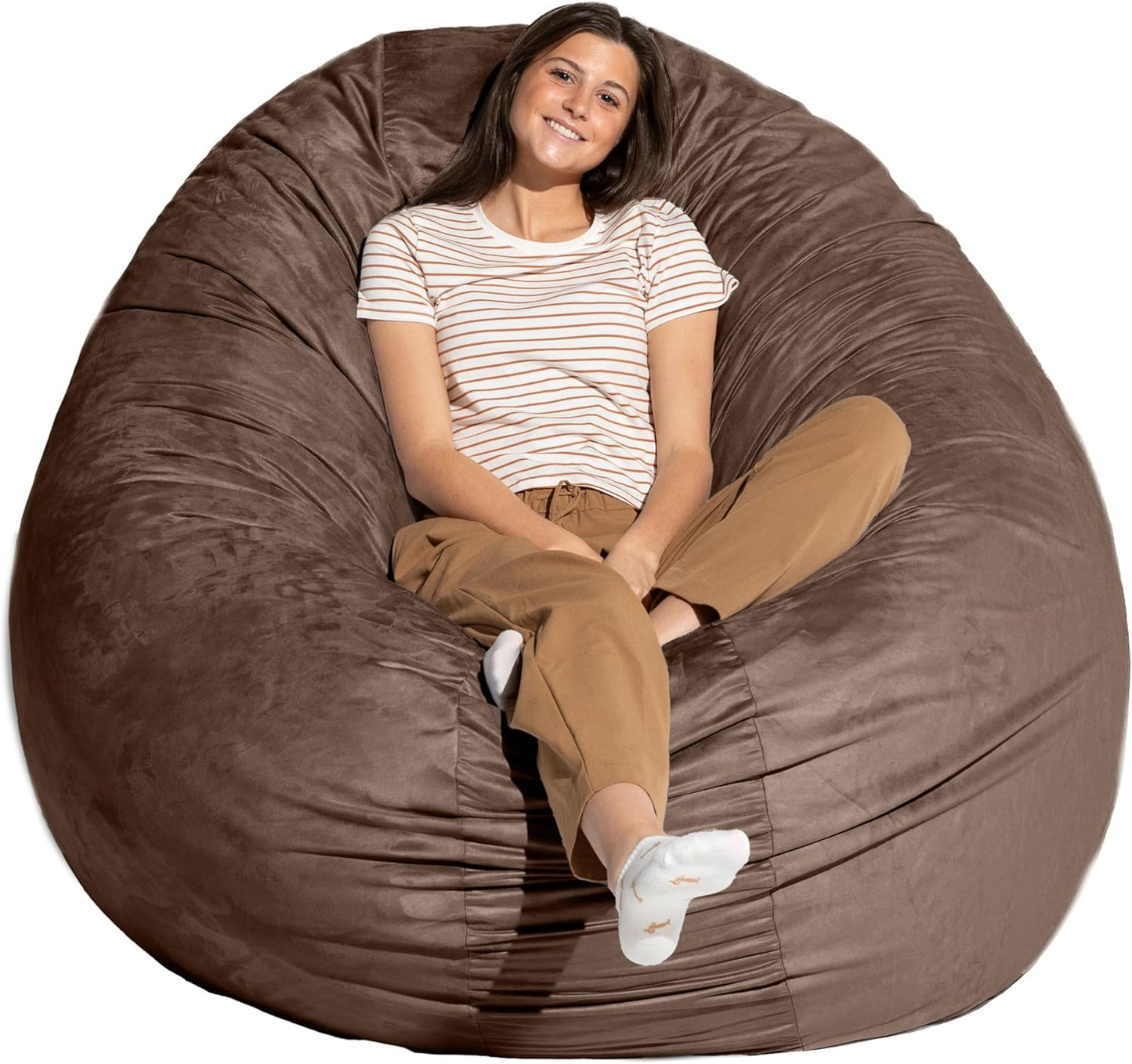 Jaxx 6 Foot Cocoon - 2-in-1 Convertible Bean Bag Bed & Large Bean Bag Chair for Adults, Premium Luxe Faux Fur - Mountain Fox