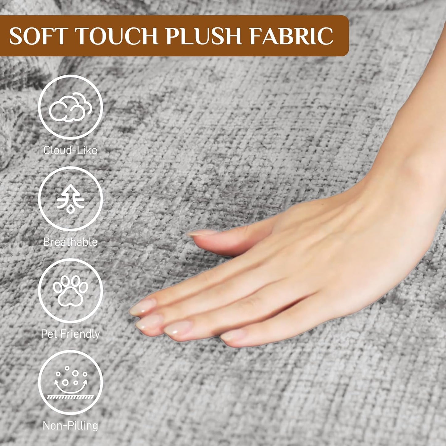 81” Oversized Upholstered Sofa Bed, Round Chaise Lounge Chair Indoor, Fluffy Plush Chaise Lounge, Modern Chenille Cloud Couch with Deep Seat, Comfy Bean Bag Chiar for Living Room Apartment, Light Grey