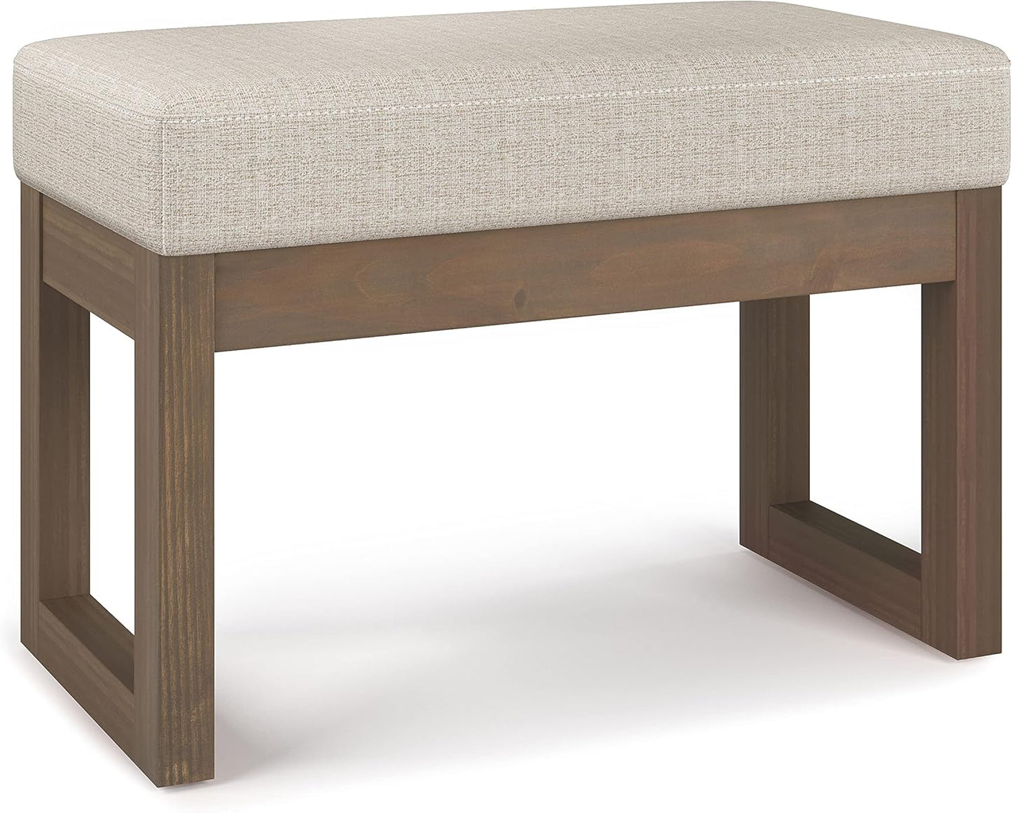 SIMPLIHOME Milltown 27 inch Wide Contemporary Rectangle Footstool Ottoman Bench in Grey Linen Look Fabric, Assembled, for the Living Room and Bedroom