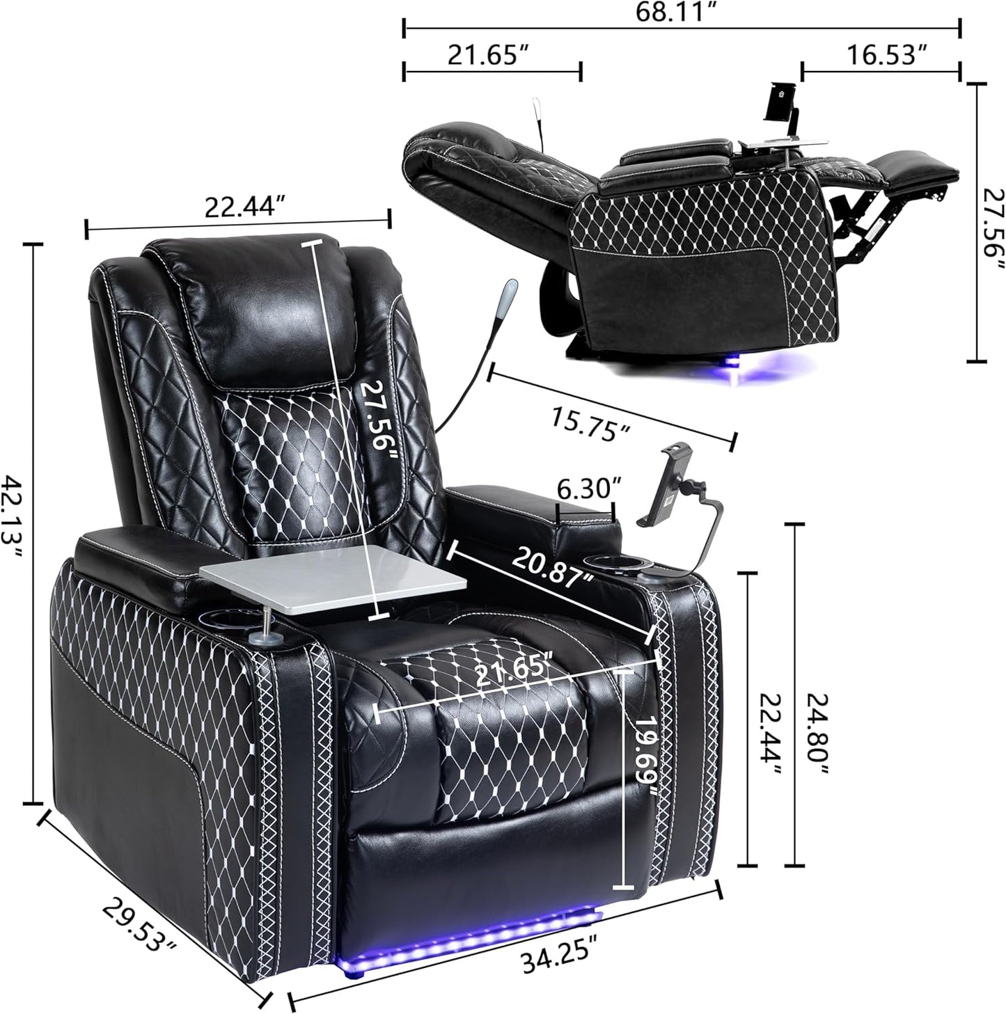 Power Zero Gravity Recliner Chair for Adults Breathable Leather Electric Recliners Adjustable Home Theater Seating with Smart Cup Holders, USB Ports, Hidden Arm Storage, Tray Table