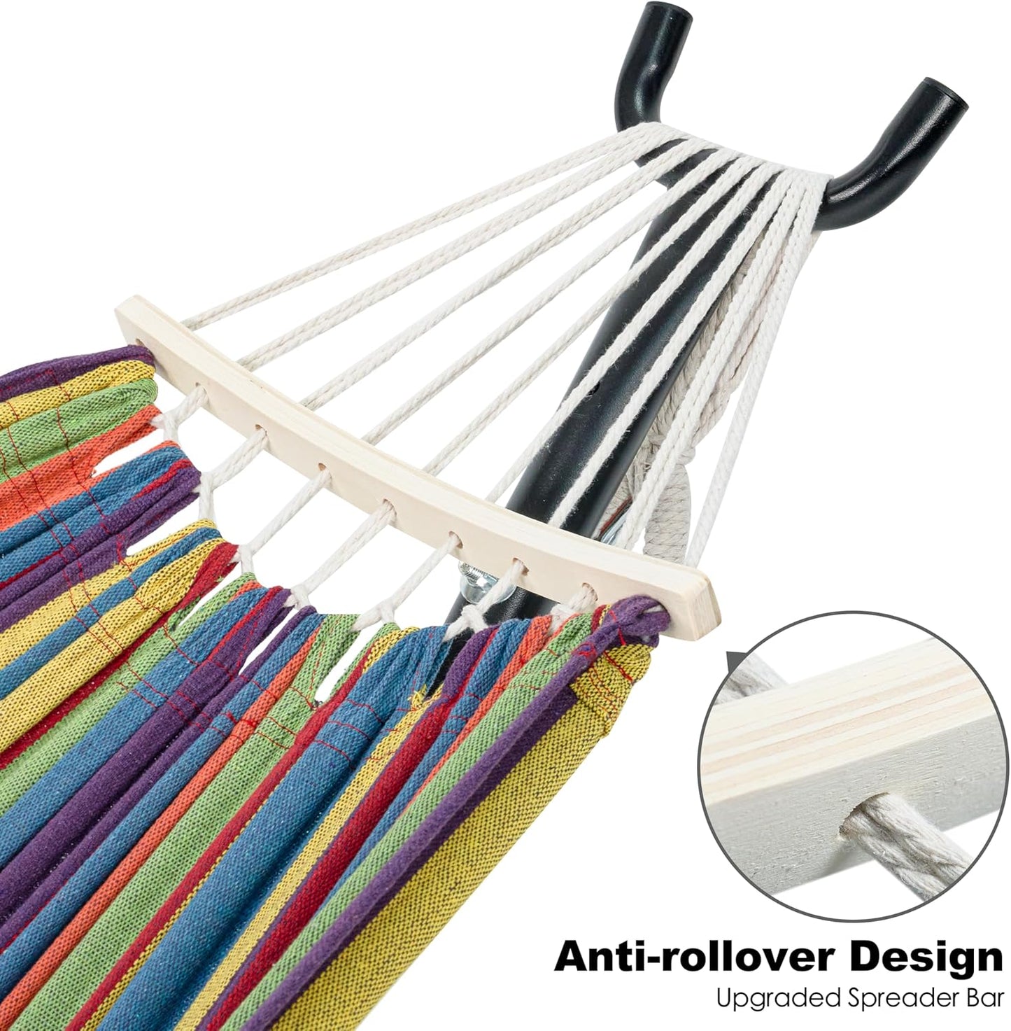 Double Hammock with Stand for Outside, Upgraded Spreader Bar, Heavy Duty Space Saving Steel Stand 2 Person, Side Pockets, Easy Assembly, 600lbs Weight Capacity, Indoor & Outdoor (Classic Red)