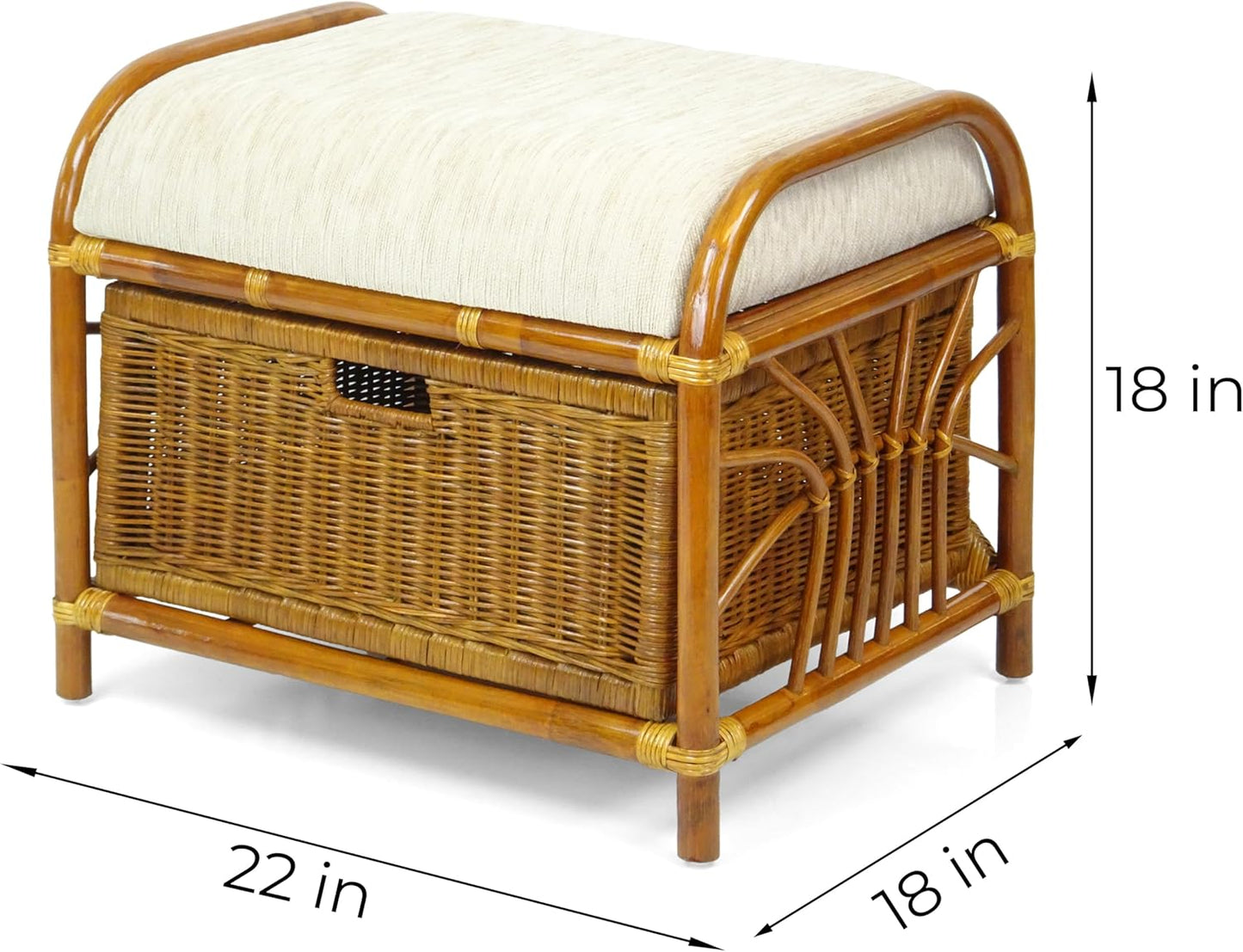 Krit Handmade Rattan Wicker Ottoman Colonial Color Footstool Pouf Stool w/Basket w/Cushion