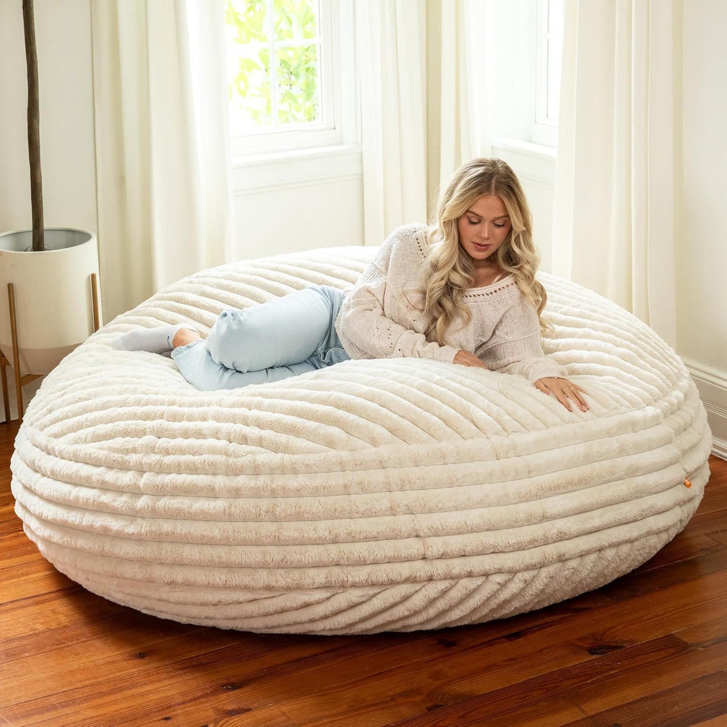 Jaxx 6 Foot Cocoon - 2-in-1 Convertible Bean Bag Bed & Large Bean Bag Chair for Adults, Premium Luxe Faux Fur - Mountain Fox