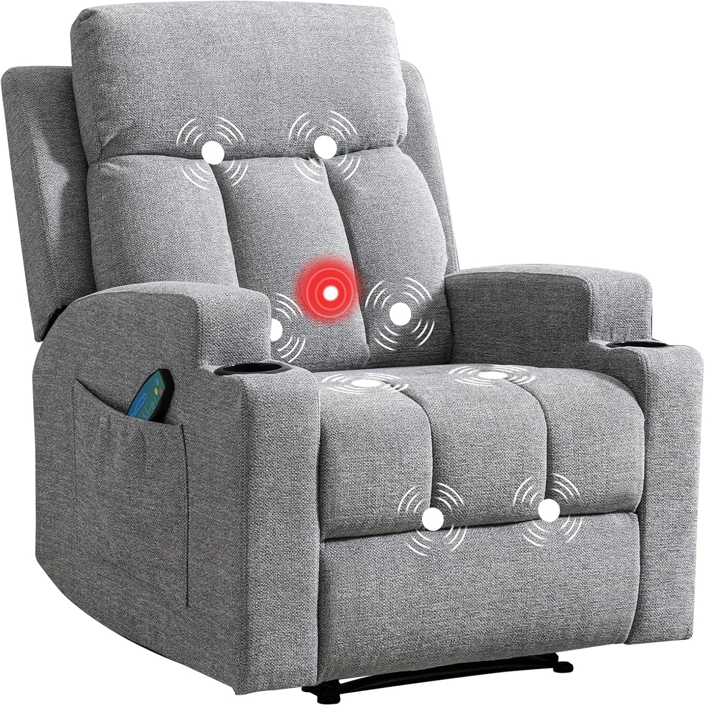 CANMOV Manual Recliner Chair with Massage and Heat,Soft Fabric Recliner Chair with Overstuffed Arm and Back, Manual Reclining Single Sofa with 2 Cup Holders, Side Pocket for Living Room,Dark Grey