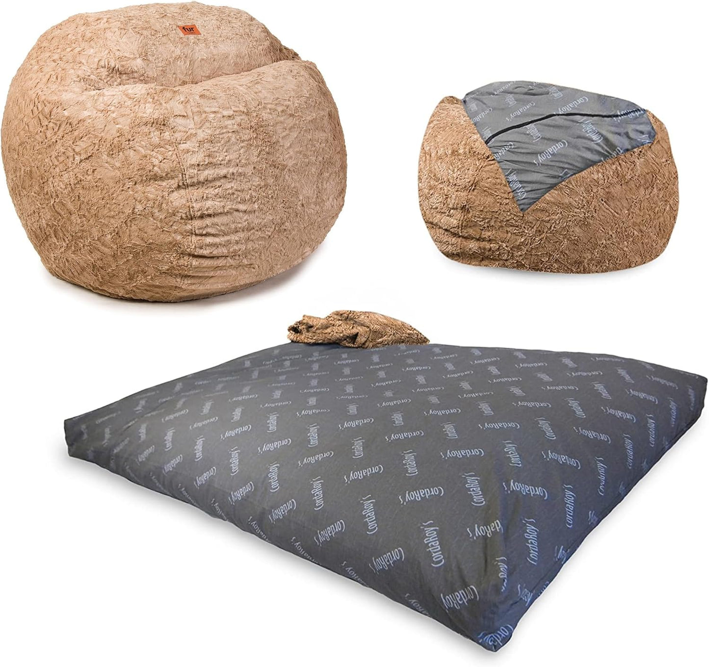 CordaRoy's Faux Fur Bean Bag-Convertible Bean Bag Chair -Machine-Washable Faux Fur Fabric Cover for Basement, Living Room, Game Room, Dorm & More - Full Size - Cow Pattern | Made in The USA