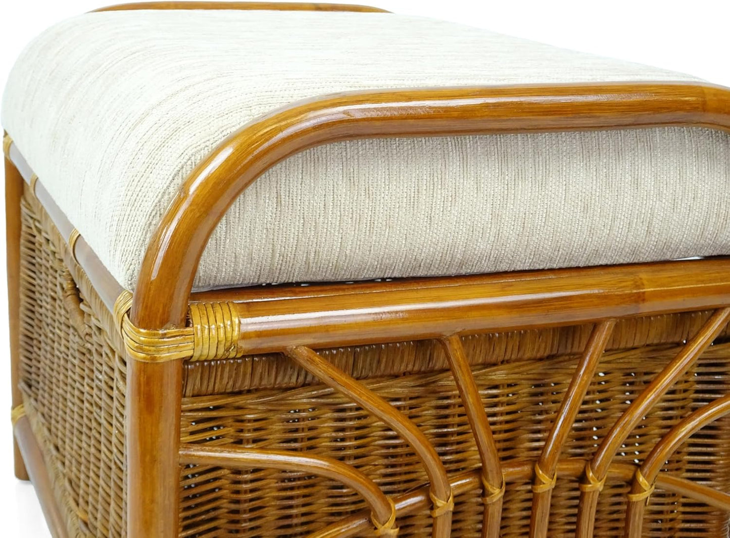 Krit Handmade Rattan Wicker Ottoman Colonial Color Footstool Pouf Stool w/Basket w/Cushion