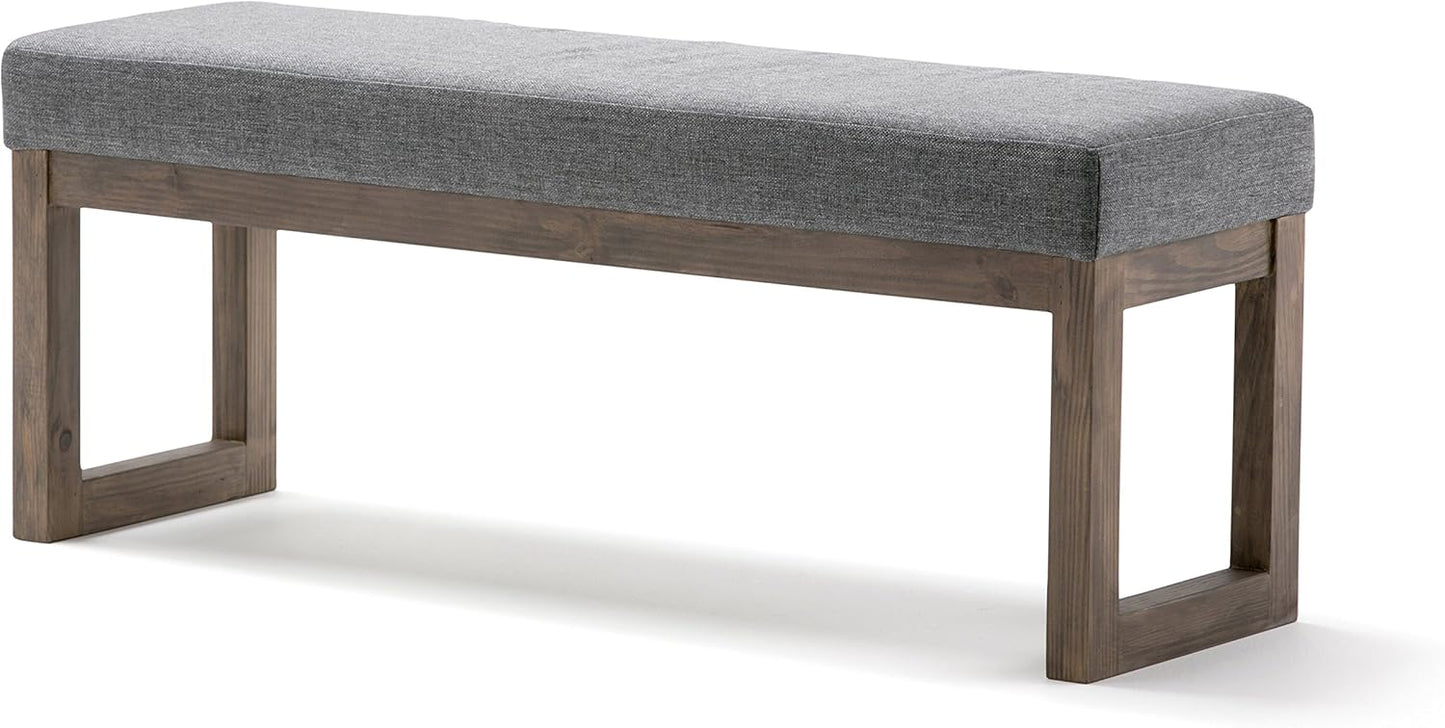 SIMPLIHOME Milltown 27 inch Wide Contemporary Rectangle Footstool Ottoman Bench in Grey Linen Look Fabric, Assembled, for the Living Room and Bedroom