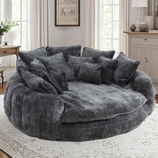 81'' Large Bean Bag Chair for Adults, Memory Foam Oversized Beanbag Chairs Couch with 14 Pillow, Comfy Giant Bean Bag Sofa Couch Bed, Chaise Lounge Chair Indoor Lazy Sofa for Living Room (Dark Grey)