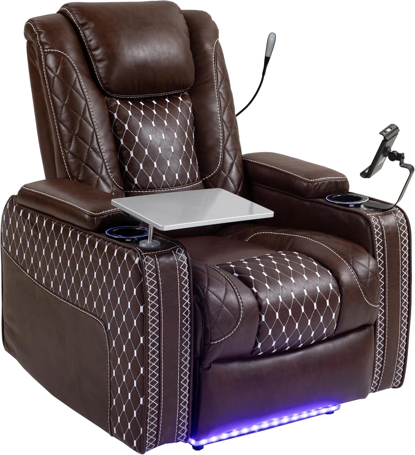 Power Zero Gravity Recliner Chair for Adults Breathable Leather Electric Recliners Adjustable Home Theater Seating with Smart Cup Holders, USB Ports, Hidden Arm Storage, Tray Table