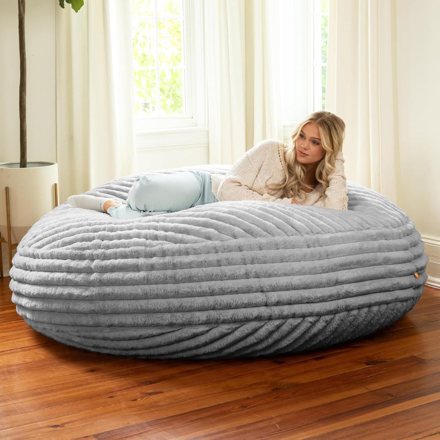 Jaxx 6 Foot Cocoon - 2-in-1 Convertible Bean Bag Bed & Large Bean Bag Chair for Adults, Premium Luxe Faux Fur - Mountain Fox