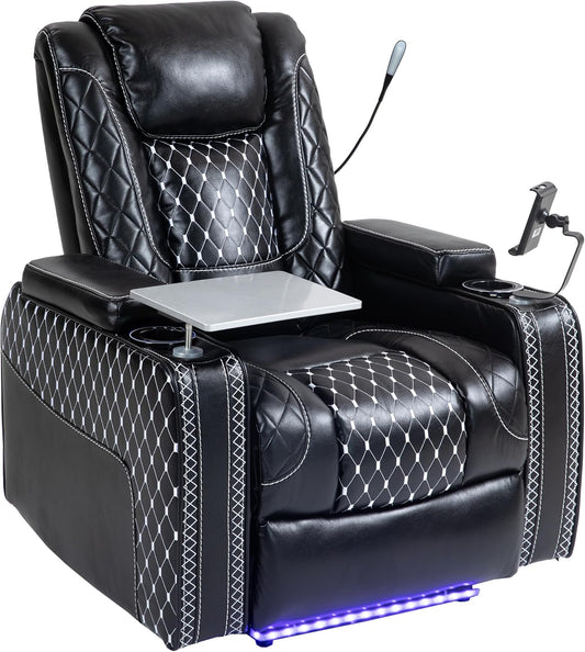 Power Zero Gravity Recliner Chair for Adults Breathable Leather Electric Recliners Adjustable Home Theater Seating with Smart Cup Holders, USB Ports, Hidden Arm Storage, Tray Table