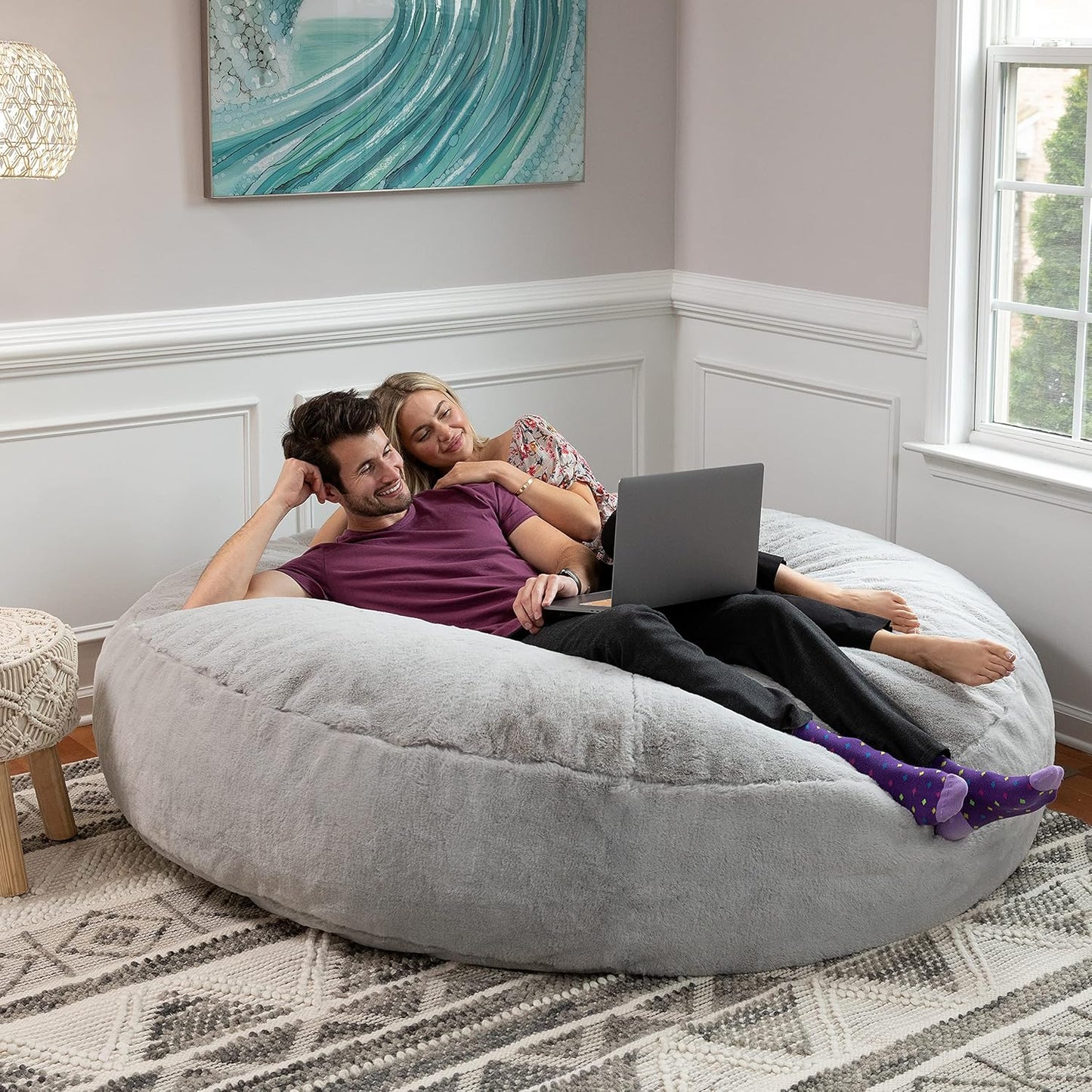 Jaxx 6 Foot Cocoon - 2-in-1 Convertible Bean Bag Bed & Large Bean Bag Chair for Adults, Premium Luxe Faux Fur - Mountain Fox