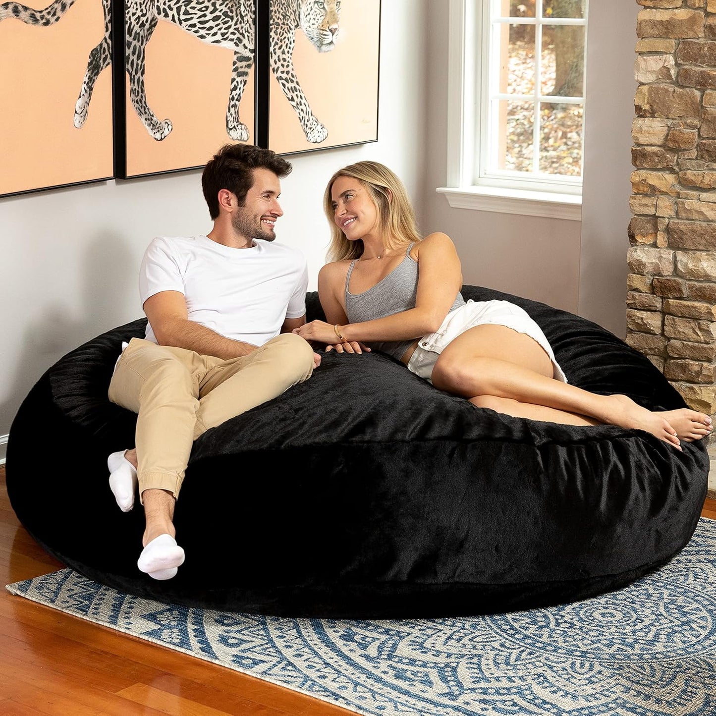 Jaxx 6 Foot Cocoon - 2-in-1 Convertible Bean Bag Bed & Large Bean Bag Chair for Adults, Premium Luxe Faux Fur - Mountain Fox