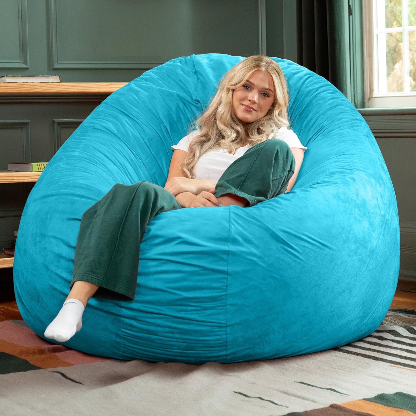 Jaxx 6 Foot Cocoon - 2-in-1 Convertible Bean Bag Bed & Large Bean Bag Chair for Adults, Premium Luxe Faux Fur - Mountain Fox
