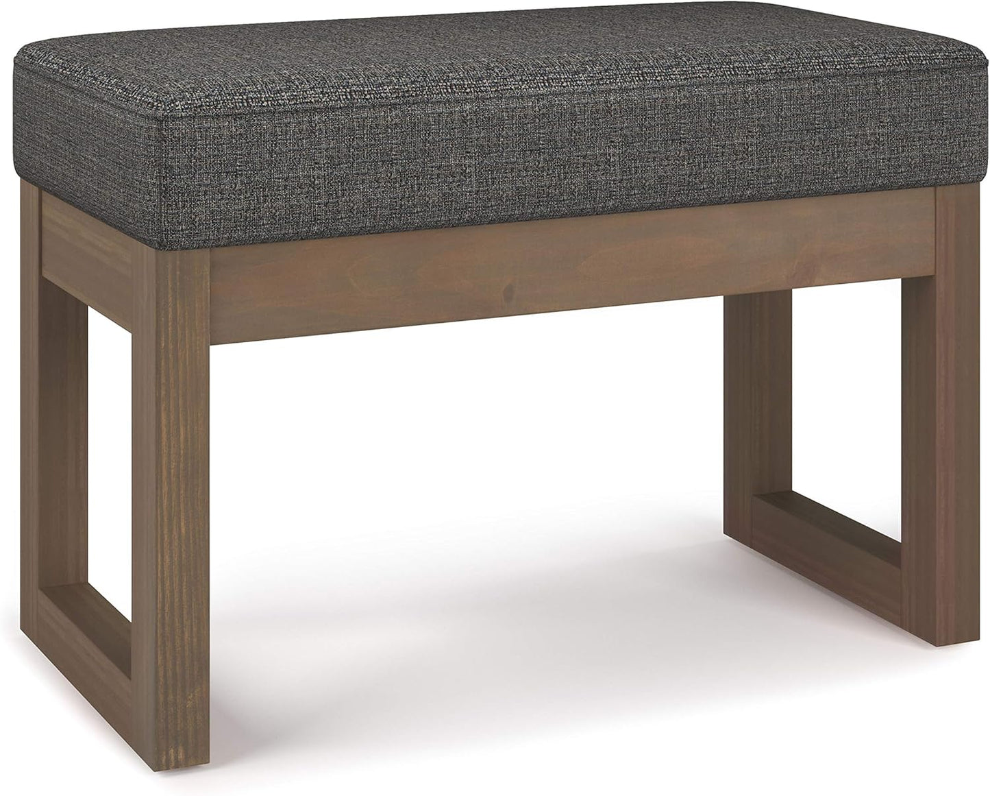 SIMPLIHOME Milltown 27 inch Wide Contemporary Rectangle Footstool Ottoman Bench in Grey Linen Look Fabric, Assembled, for the Living Room and Bedroom