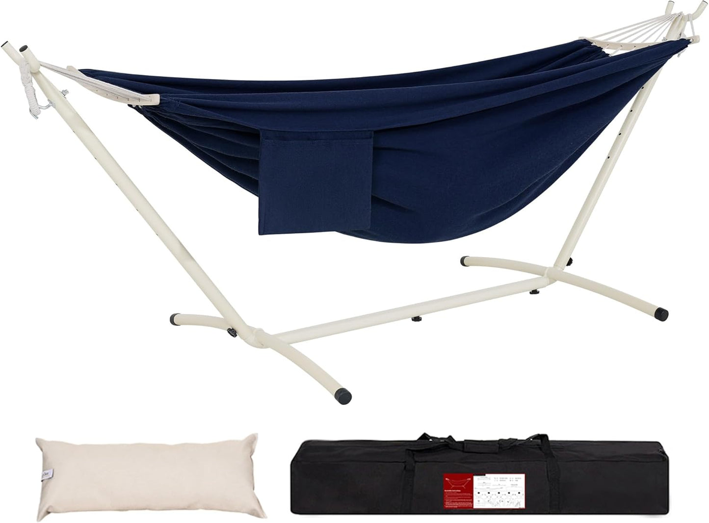 Lazy Daze Hammocks Double Hammock with 9ft Space-Saving Steel Stand Includes Portable Carrying Case, 450 Pounds Capacity (Natural)