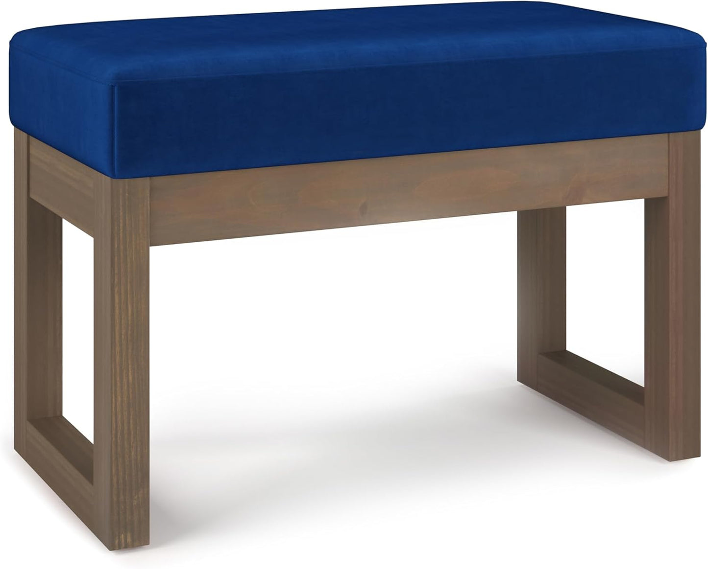 SIMPLIHOME Milltown 27 inch Wide Contemporary Rectangle Footstool Ottoman Bench in Grey Linen Look Fabric, Assembled, for the Living Room and Bedroom