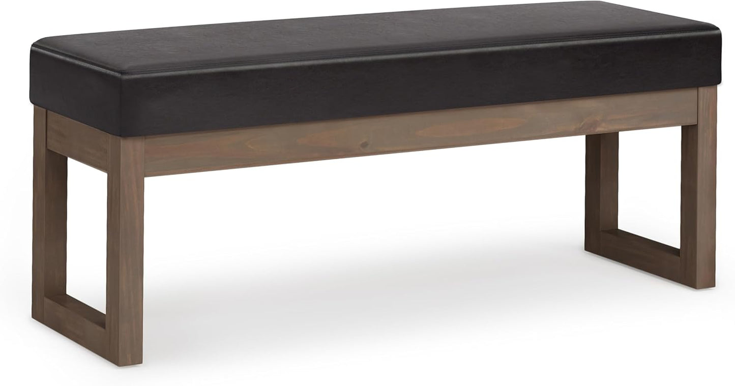 SIMPLIHOME Milltown 27 inch Wide Contemporary Rectangle Footstool Ottoman Bench in Grey Linen Look Fabric, Assembled, for the Living Room and Bedroom